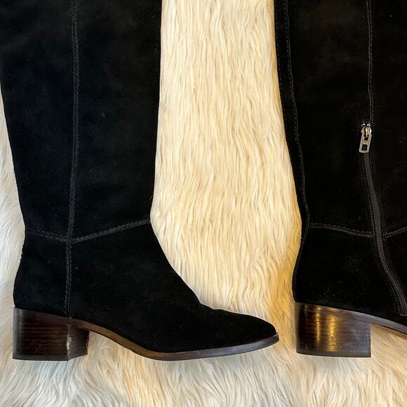 COACH Lucia Split Over The Knee High Boots Suede Tall Block Heeled, Black - Picture 6 of 15